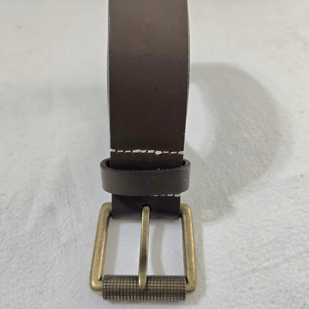 Timberland Dark Brown Genuine Leather Belt Roller Buckle Wide Keeper Size 36 - Picture 5 of 16